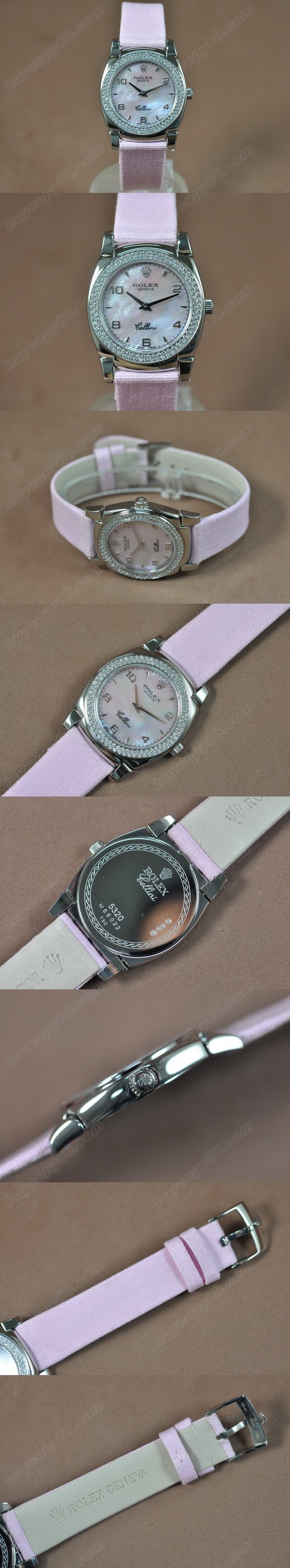  勞力士 Watches Cellini 32mm SS/LE Diam Bel Pearl ピンク 文字盤 Ronda 762 石英機芯 搭 載   0