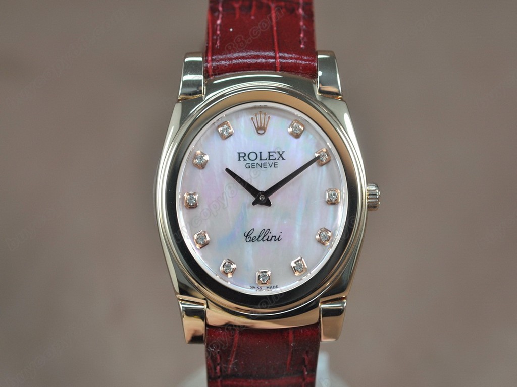 勞力士【男女兼用】Cellini 36mm RG/LE Pearl blue dial Ronda 762 石英機芯搭載10