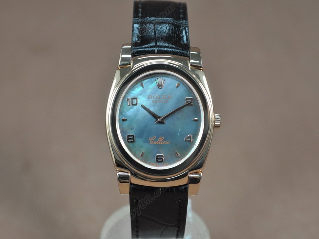 勞力士【男女兼用】 Cellini 36mm RG/LE Pearl blue dial Ronda 762 石英機芯搭載10