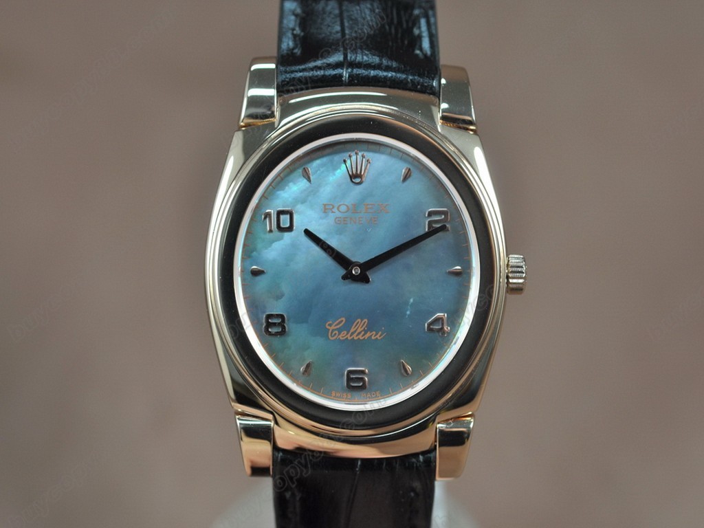 勞力士【男女兼用】 Cellini 36mm RG/LE Pearl blue dial Ronda 762 石英機芯搭載9