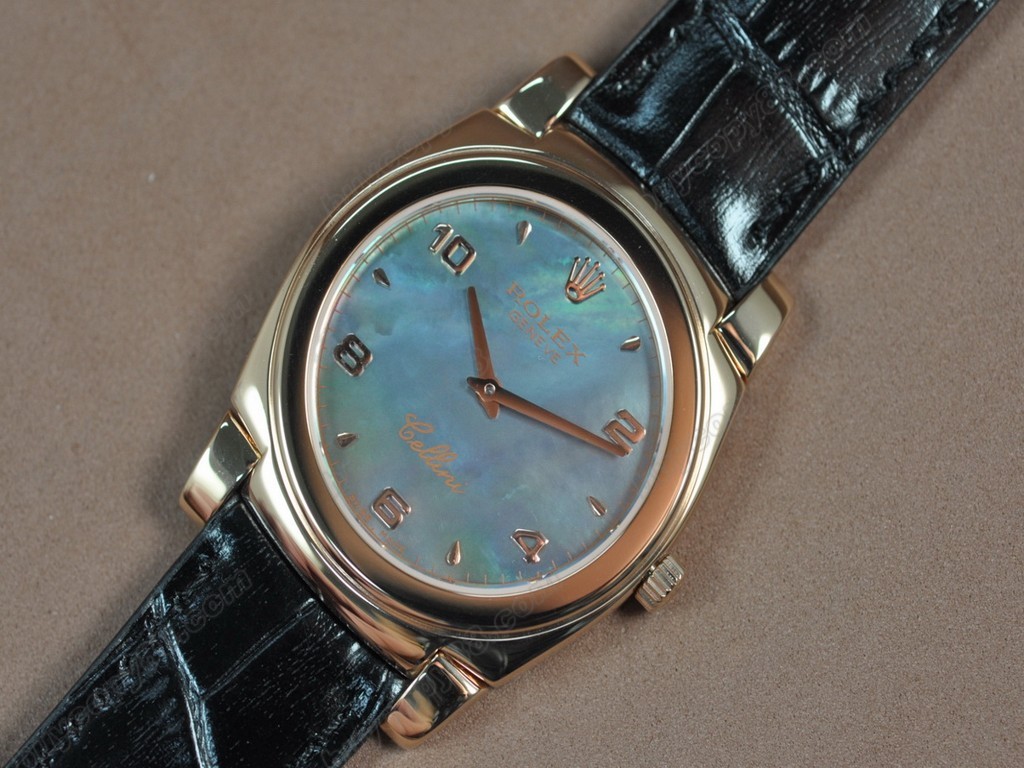 勞力士【男女兼用】 Cellini 36mm RG/LE Pearl blue dial Ronda 762 石英機芯搭載7