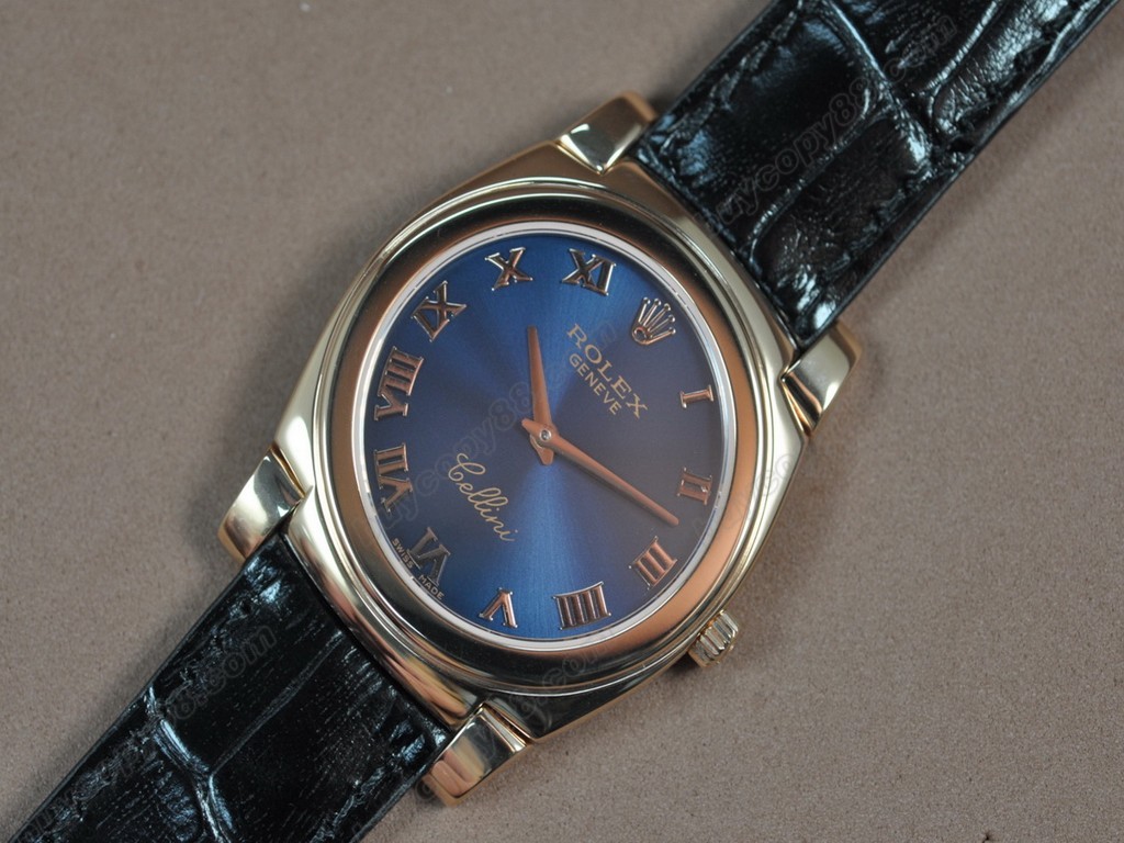 勞力士【男女兼用】Cellini 36mm RG/LE Pearl blue dial Ronda 762 石英機芯搭載7