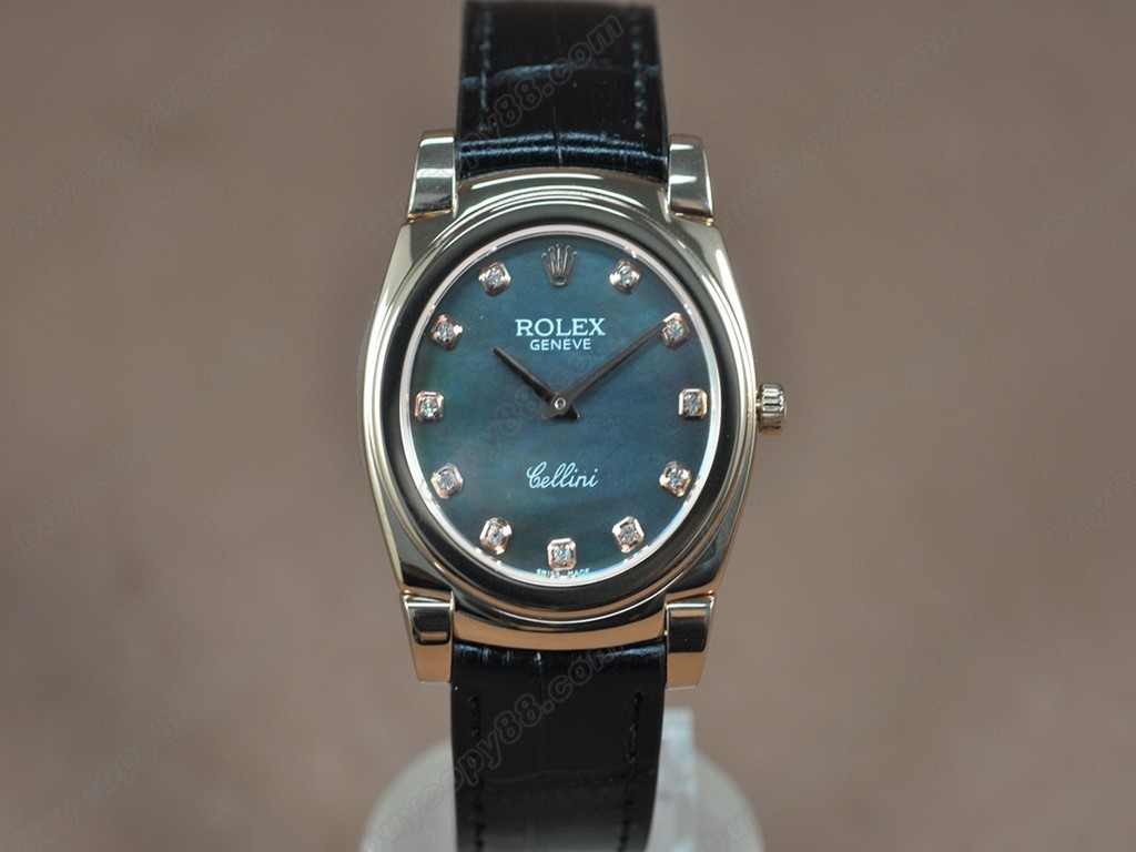 勞力士【男女兼用】 Cellini 36mm RG/LE Pearl blue dial Ronda 762 石英機芯搭載10