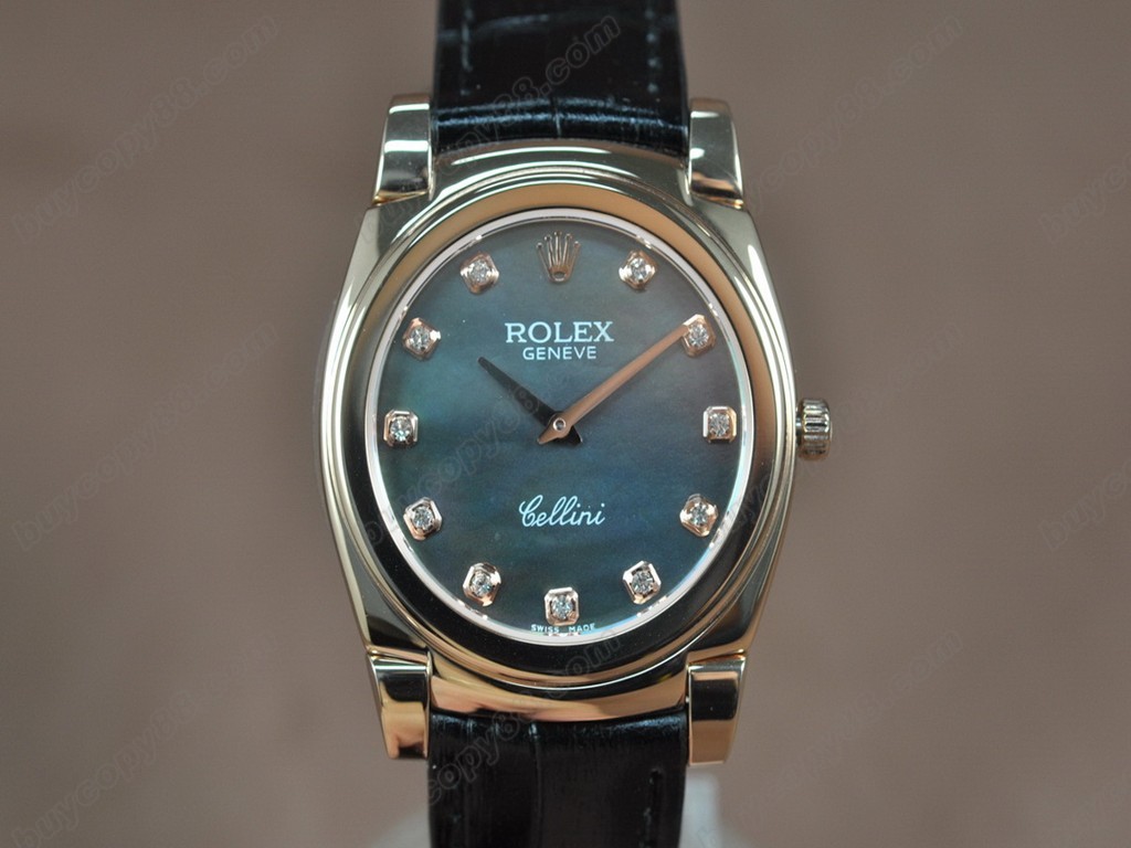 勞力士【男女兼用】 Cellini 36mm RG/LE Pearl blue dial Ronda 762 石英機芯搭載9
