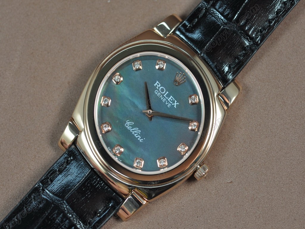 勞力士【男女兼用】 Cellini 36mm RG/LE Pearl blue dial Ronda 762 石英機芯搭載7