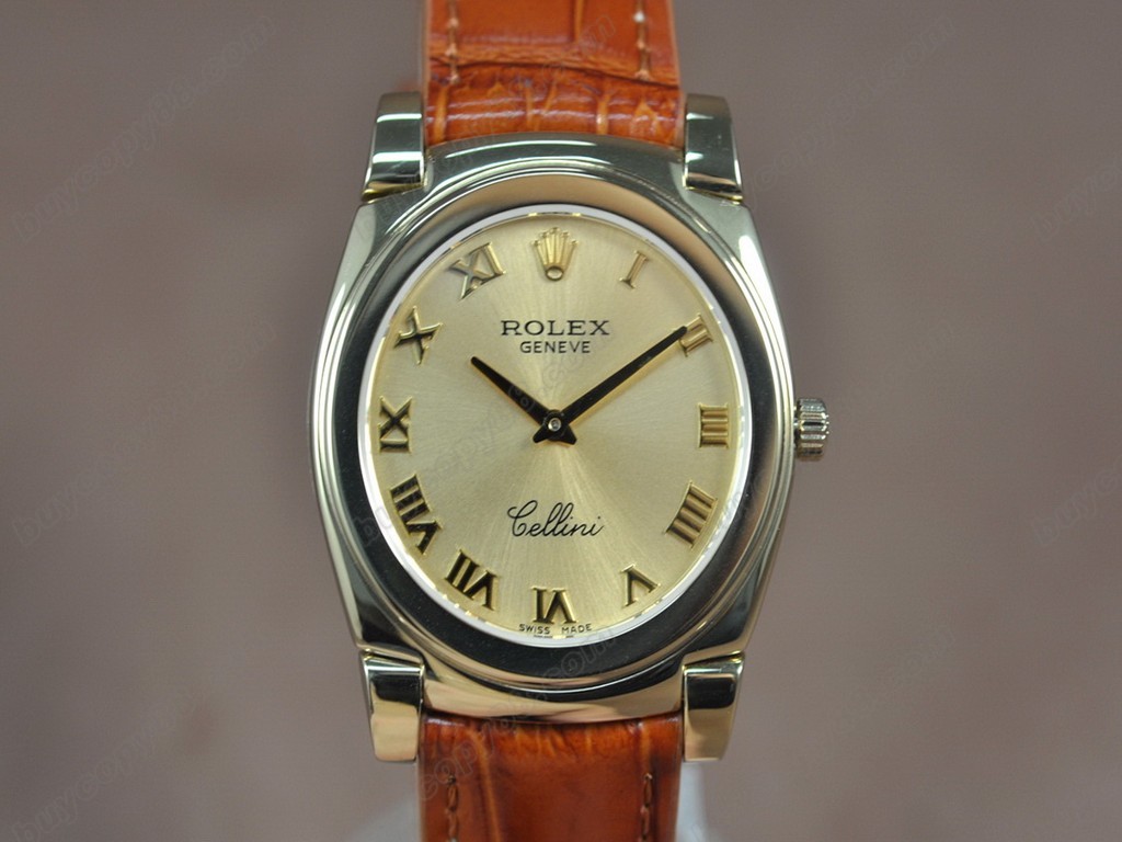 勞力士【男女兼用】Cellini 36mm YG/LE Pearl blue dial Ronda 762 石英機芯搭載9