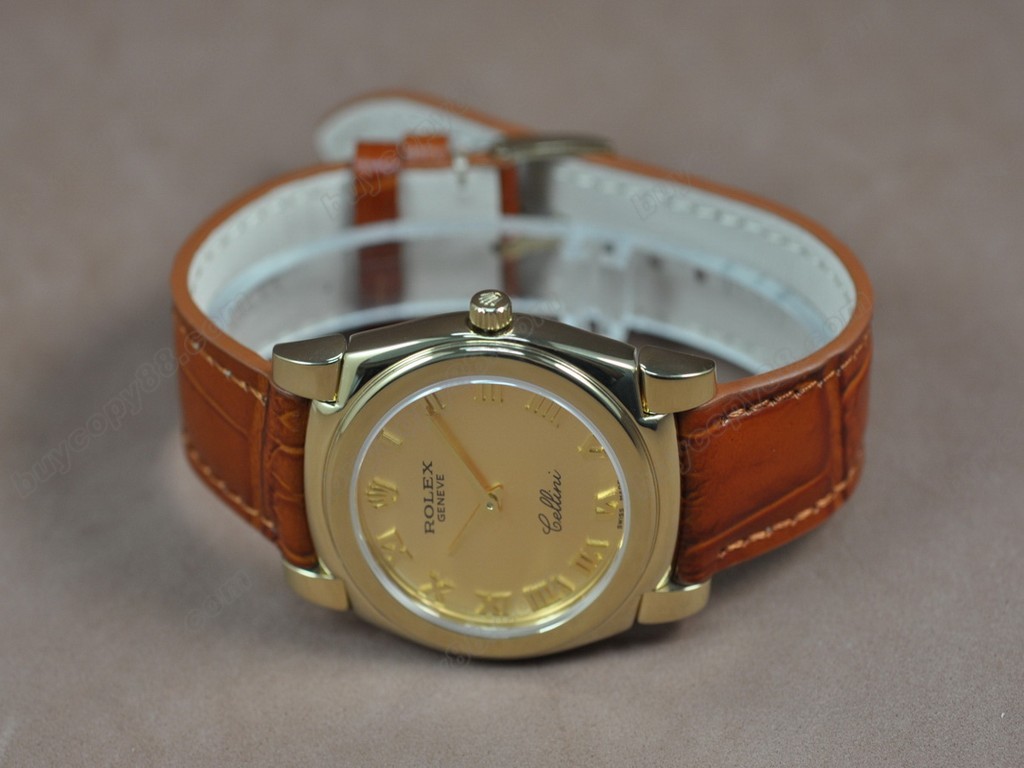 勞力士【男女兼用】Cellini 36mm YG/LE Pearl blue dial Ronda 762 石英機芯搭載8