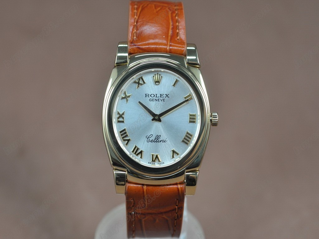 勞力士【男女兼用】 Cellini 36mm YG/LE Pearl blue dial Ronda 762 石英機芯搭載10