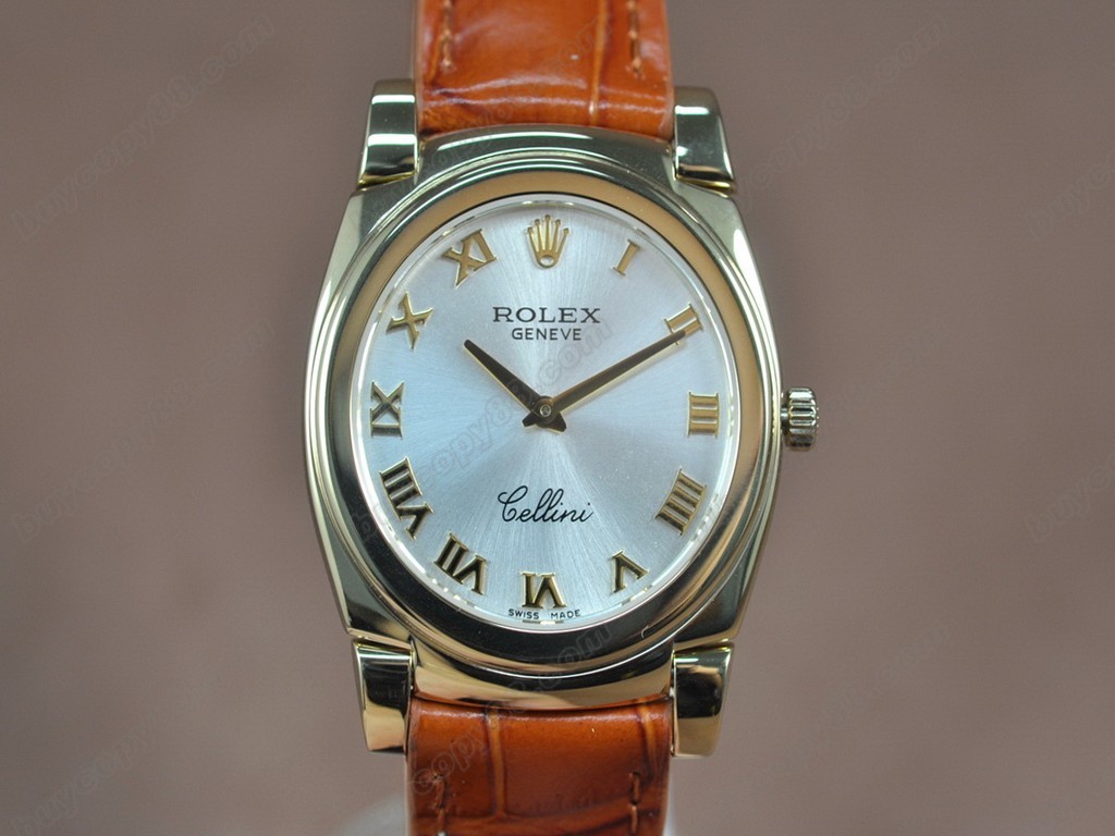 勞力士【男女兼用】 Cellini 36mm YG/LE Pearl blue dial Ronda 762 石英機芯搭載9