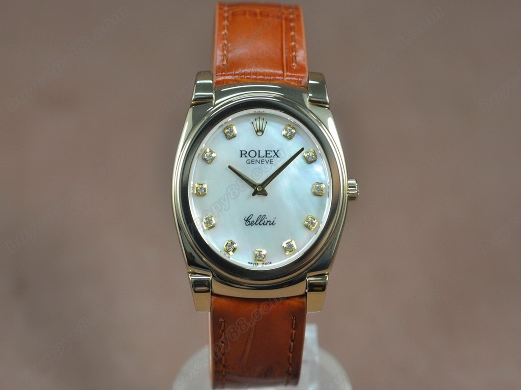 勞力士【男女兼用】Cellini 36mm YG/LE Pearl blue dial Ronda 762 石英機芯搭載10