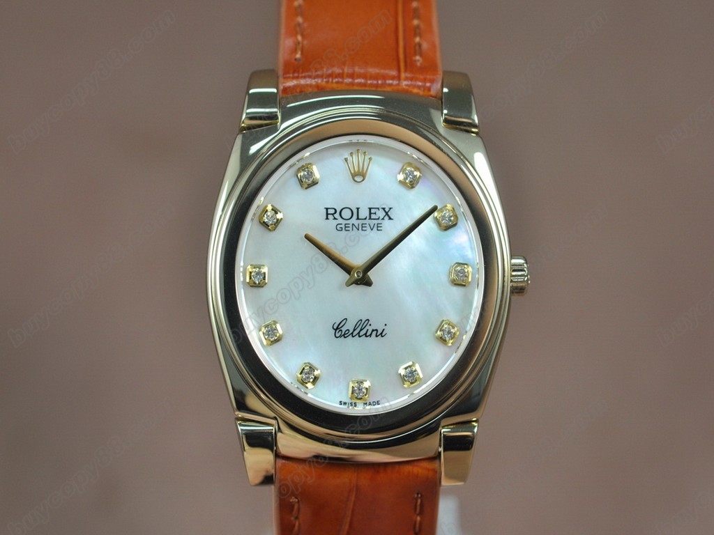 勞力士【男女兼用】Cellini 36mm YG/LE Pearl blue dial Ronda 762 石英機芯搭載9