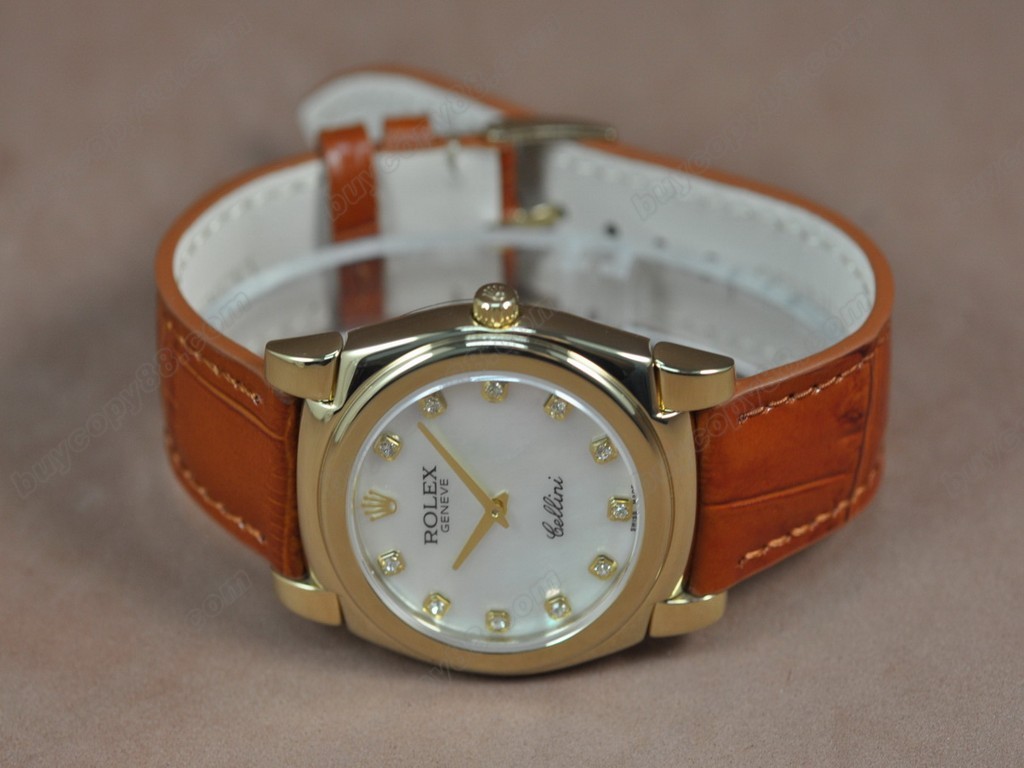 勞力士【男女兼用】Cellini 36mm YG/LE Pearl blue dial Ronda 762 石英機芯搭載8