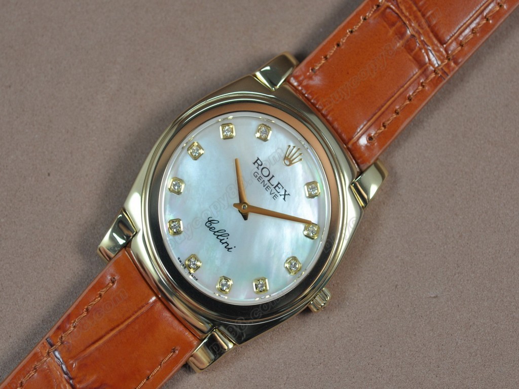 勞力士【男女兼用】Cellini 36mm YG/LE Pearl blue dial Ronda 762 石英機芯搭載7