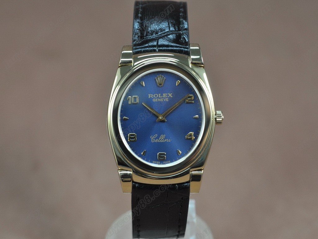 勞力士【男女兼用】Cellini 36mm YG/LE Pearl blue dial Ronda 762 石英機芯搭載0