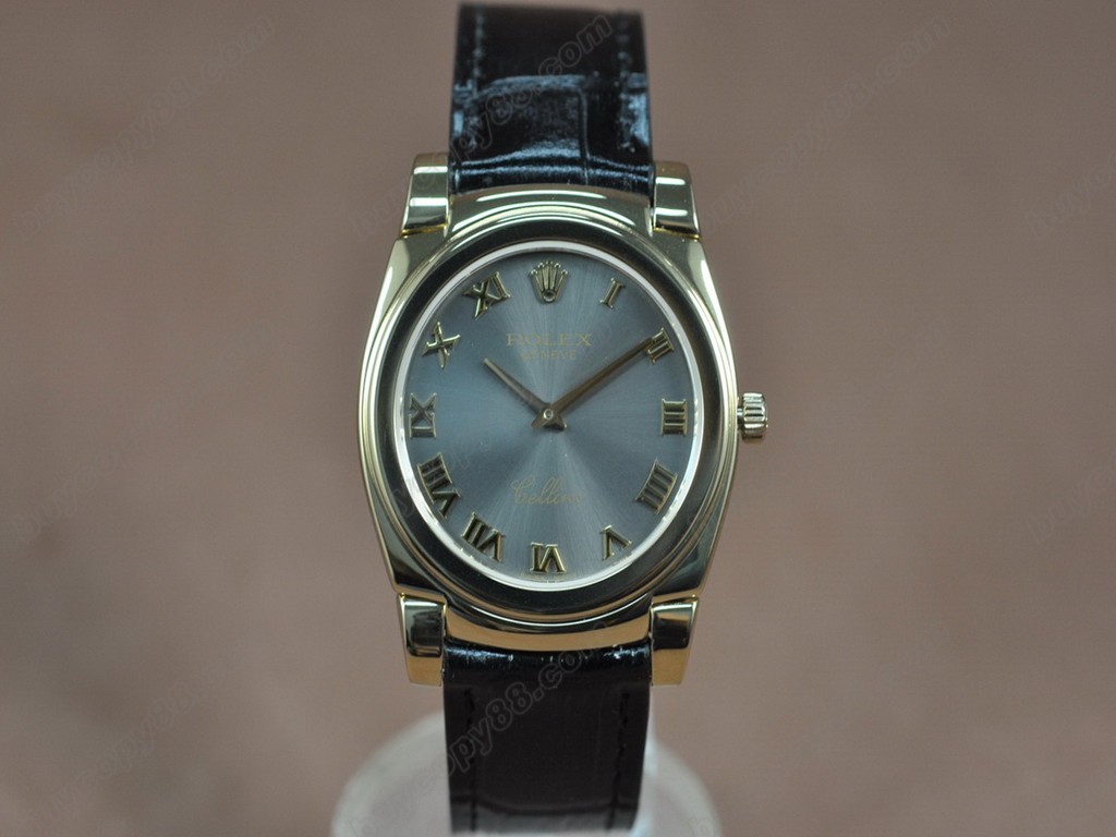 勞力士【男女兼用】Cellini 36mm YG/LE Pearl blue dial Ronda 762 石英機芯搭載0