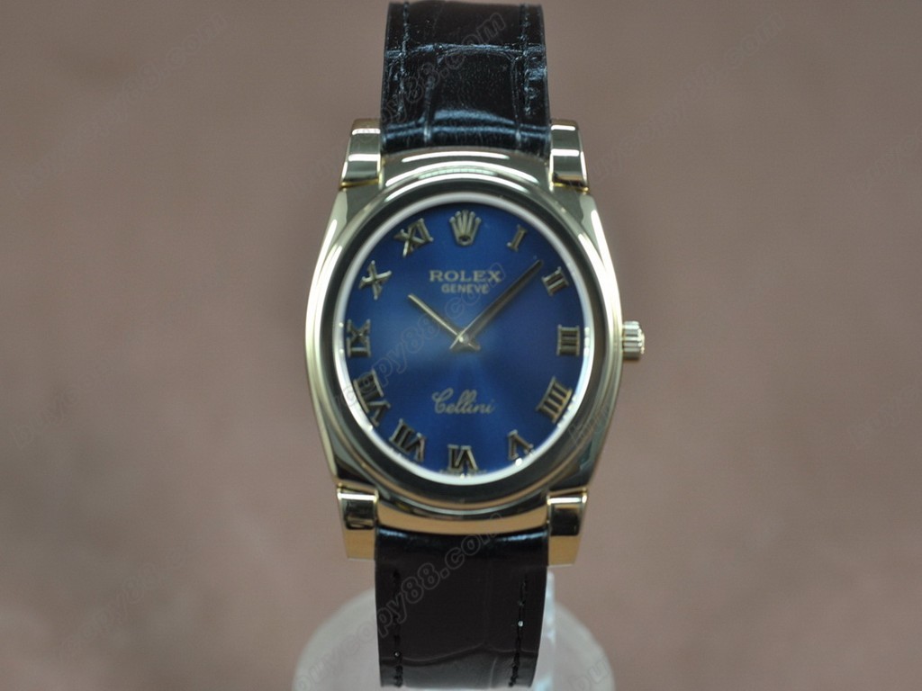 勞力士【男女兼用】Cellini 36mm YG/LE Pearl blue dial Ronda 762 石英機芯搭載0