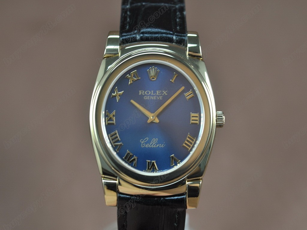 勞力士【男女兼用】Cellini 36mm YG/LE Pearl blue dial Ronda 762 石英機芯搭載1
