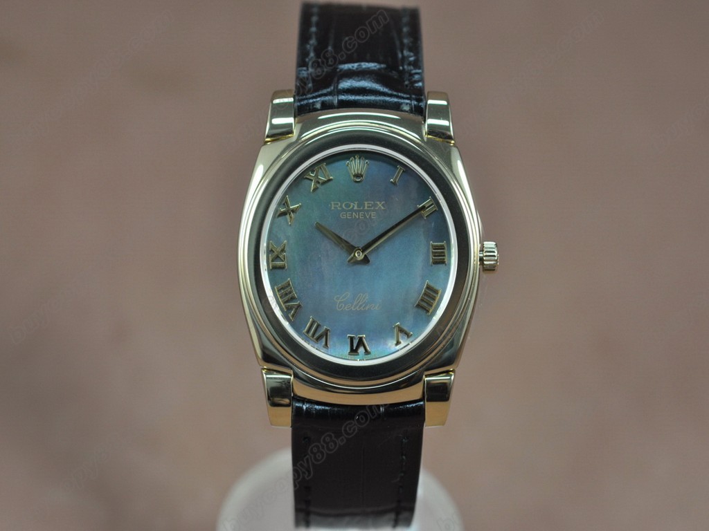 勞力士【男女兼用】Cellini 36mm YG/LE Pearl blue dial Ronda 762 石英機芯搭載0