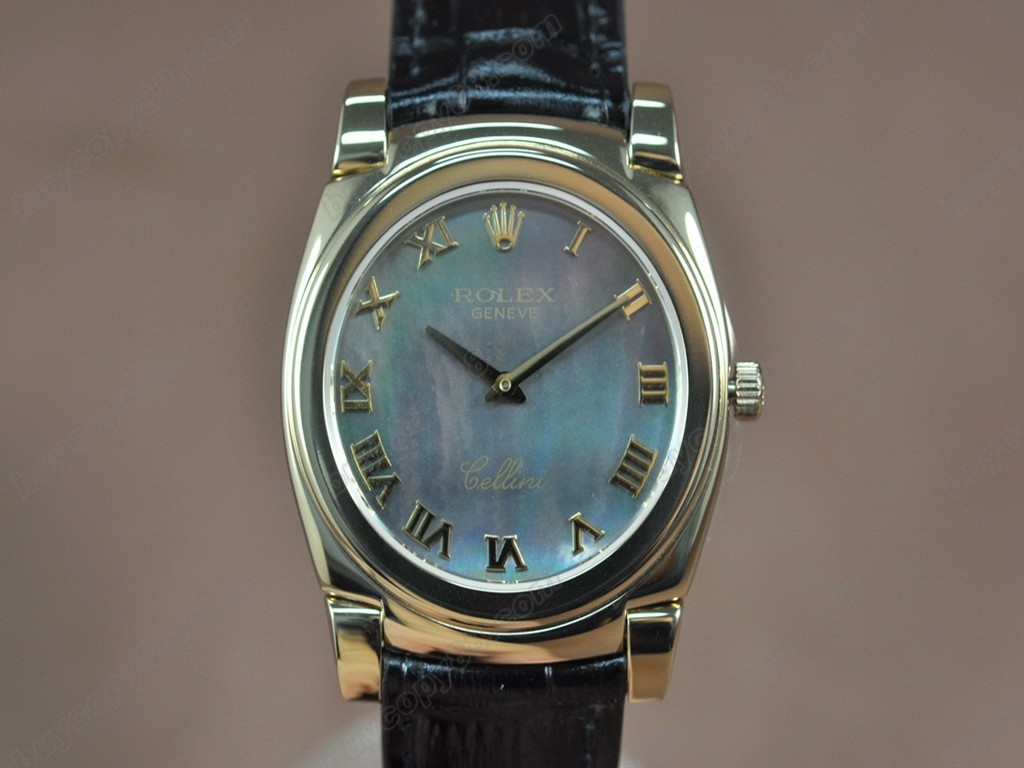 勞力士【男女兼用】Cellini 36mm YG/LE Pearl blue dial Ronda 762 石英機芯搭載1