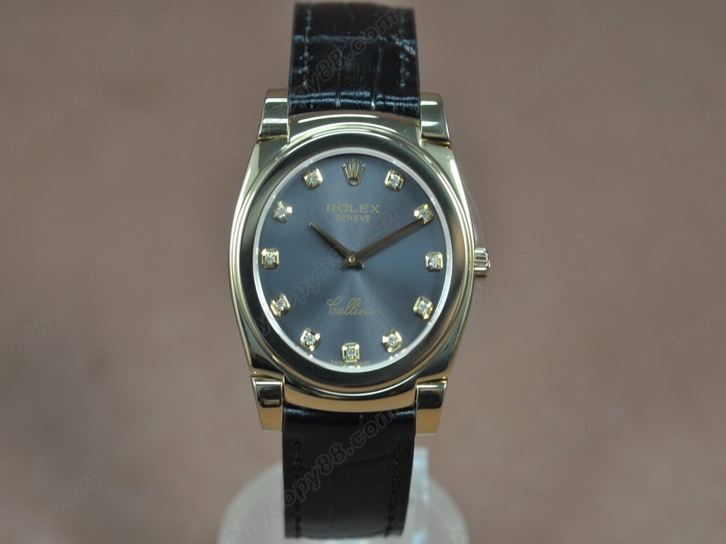 勞力士【男女兼用】Cellini 36mm YG/LE Pearl blue dial Ronda 762 石英機芯搭載0