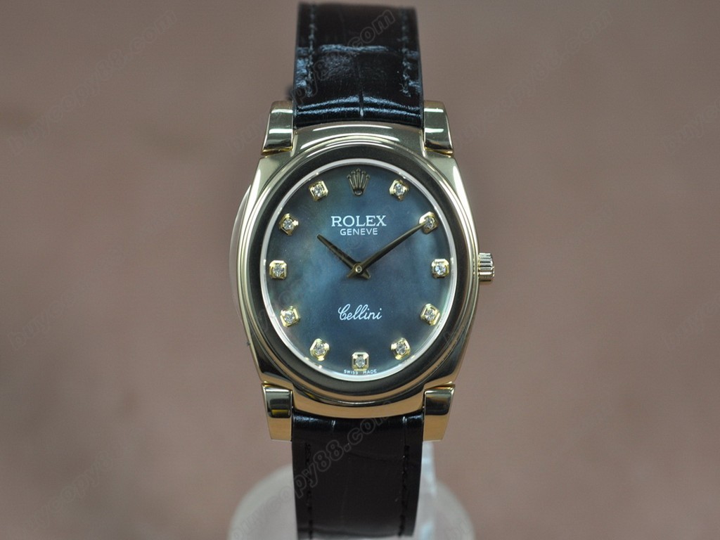 勞力士【男女兼用】Cellini 36mm YG/LE Pearl blue dial Ronda 762 石英機芯搭載11
