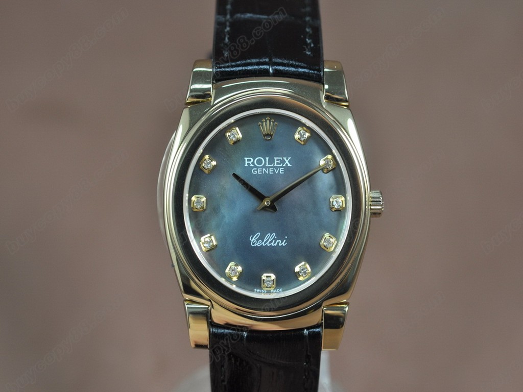 勞力士【男女兼用】Cellini 36mm YG/LE Pearl blue dial Ronda 762 石英機芯搭載10
