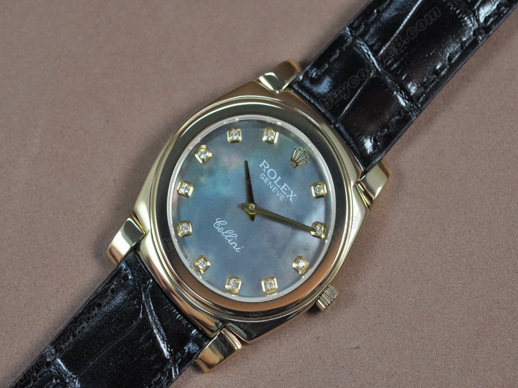 勞力士【男女兼用】Cellini 36mm YG/LE Pearl blue dial Ronda 762 石英機芯搭載8