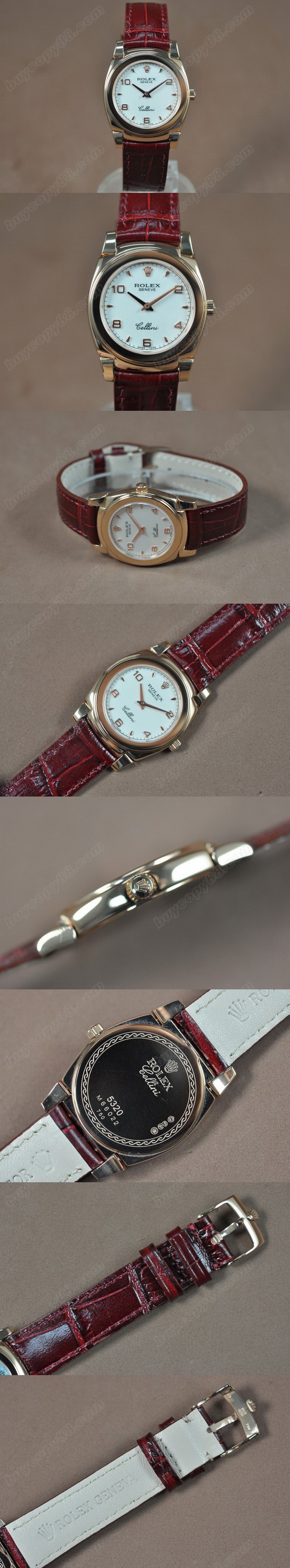 勞力士 Watches Cellini 32mm 玫瑰金/LE 白 文字盤 Ronda 762 石英機芯 搭 載0