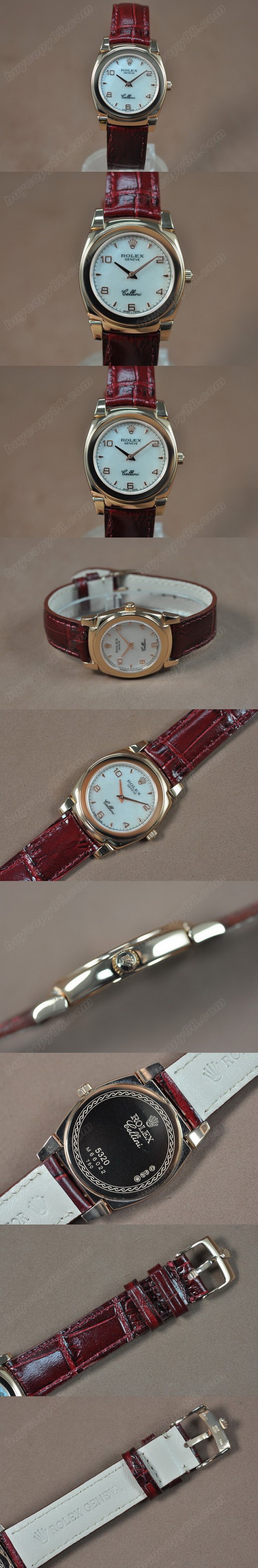 勞力士 Watches Cellini 32mm 玫瑰金/LE Pearl 白 文字盤 Ronda 762 石英機芯 搭 載0