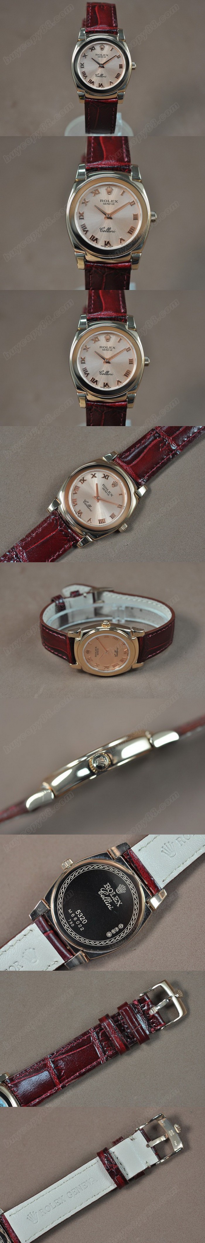  勞力士 Watches Cellini 32mm 玫瑰金/LE 金色 文字盤 Ronda 762 石英機芯 搭 載  0