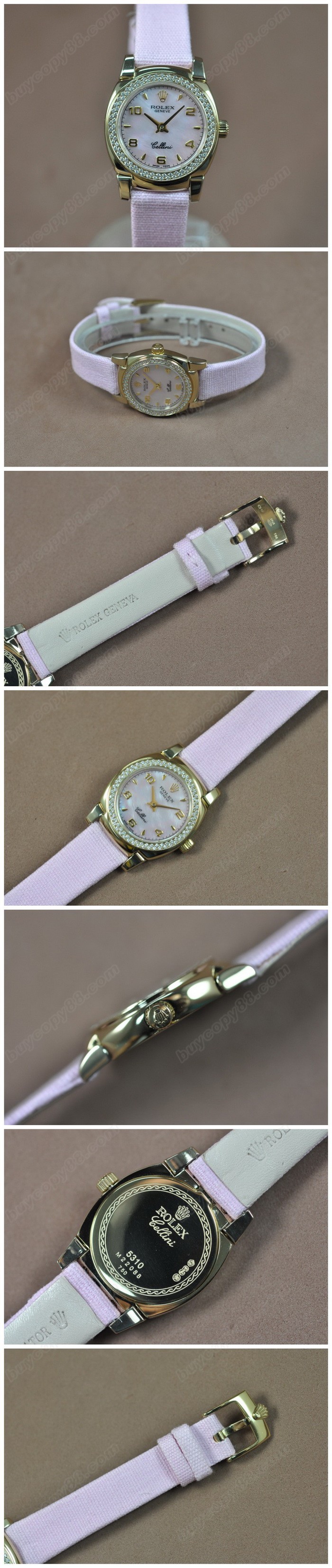  勞力士 Watches Cellini 26mm YG/LE Diam Bel Pearl 文字盤 Ronda 762 石英機芯 搭 載   0