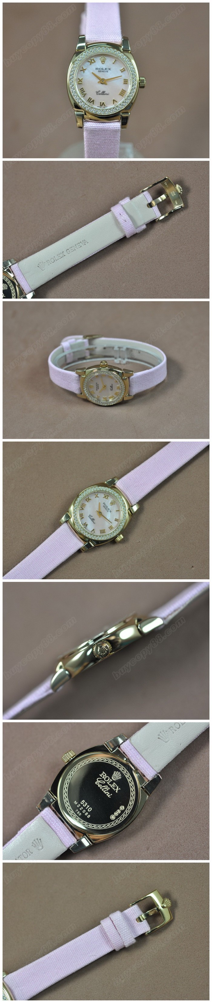  勞力士 Watches Cellini 26mm YG/LE Diam Bel Pearl  文字盤 Ronda 762 石英機芯 搭 載   0