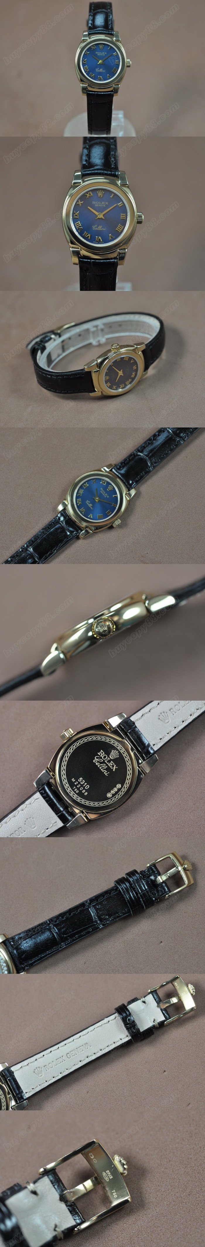  勞力士 Watches Cellini 26mm YG/LE 藍文字盤 Ronda 762 石英機芯 搭 載   0