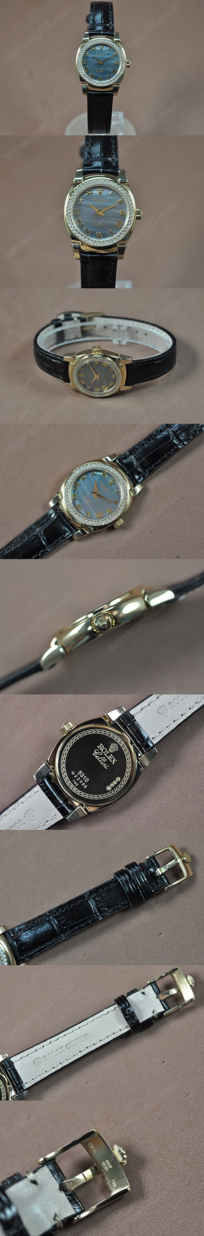  勞力士 Watches Cellini 26mm YG/LE Diam Bel Pearl 藍文字盤 Ronda 762 石英機芯 搭 載  0