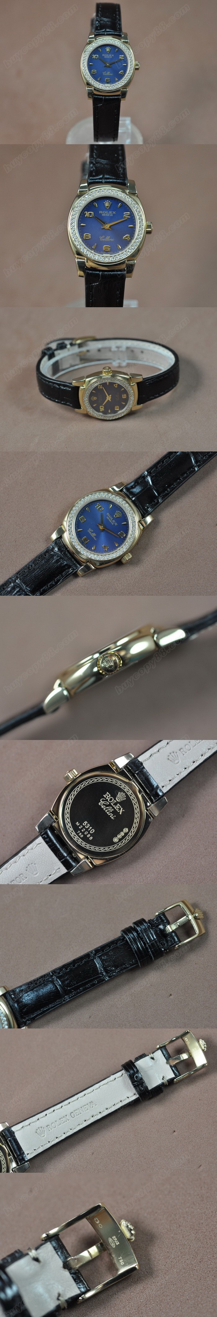 勞力士 Watches Cellini 26mm YG/LE Diam Bel 藍文字盤 Ronda 762 石英機芯 搭 載 0