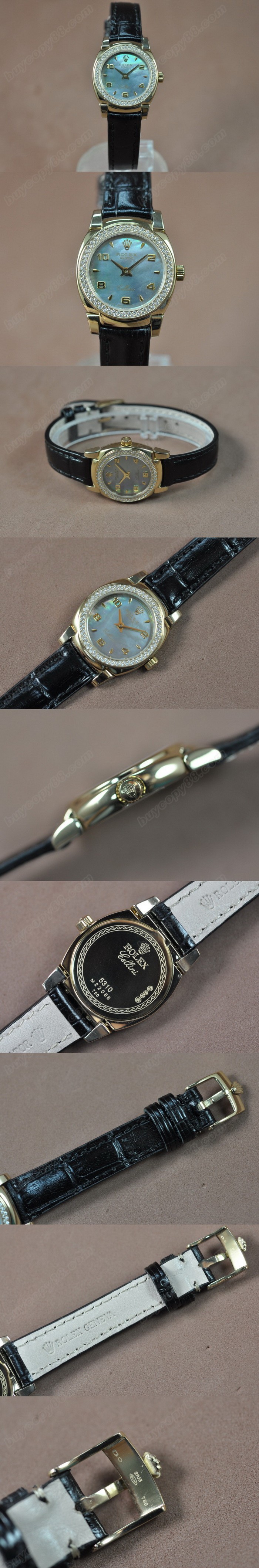 勞力士 Watches Cellini 26mm YG/LE Diam Bel Pearl 藍 文字盤 Ronda 762 石英機芯 搭 載0