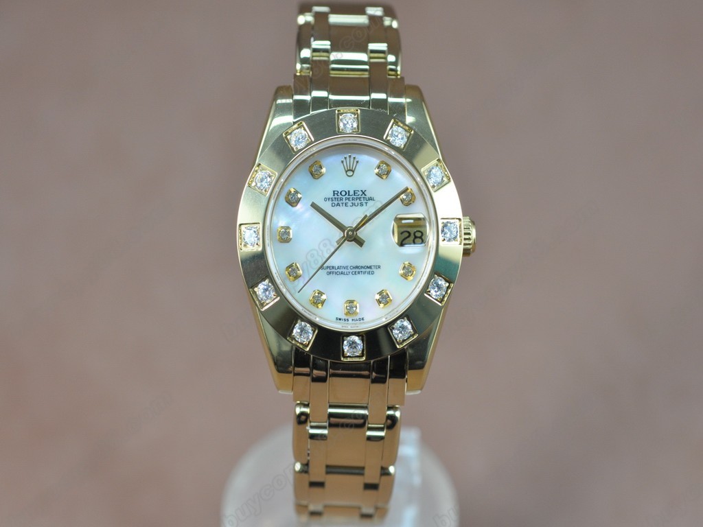 勞力士【女性用】DateJust Mid 34mm Full YG White Dial A-2836-2 自動機芯搭載0