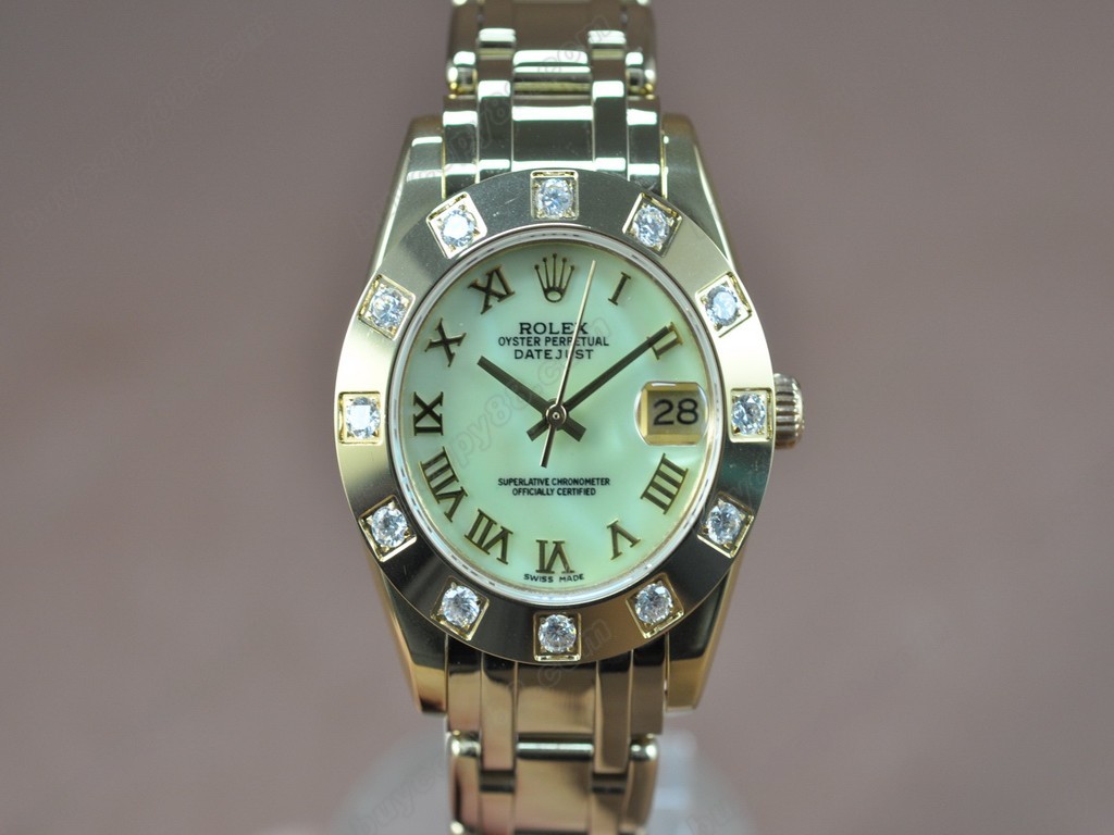 勞力士【女性用】DateJust Mid 34mm Full YG White Dial A-2836-2 自動機芯搭載6