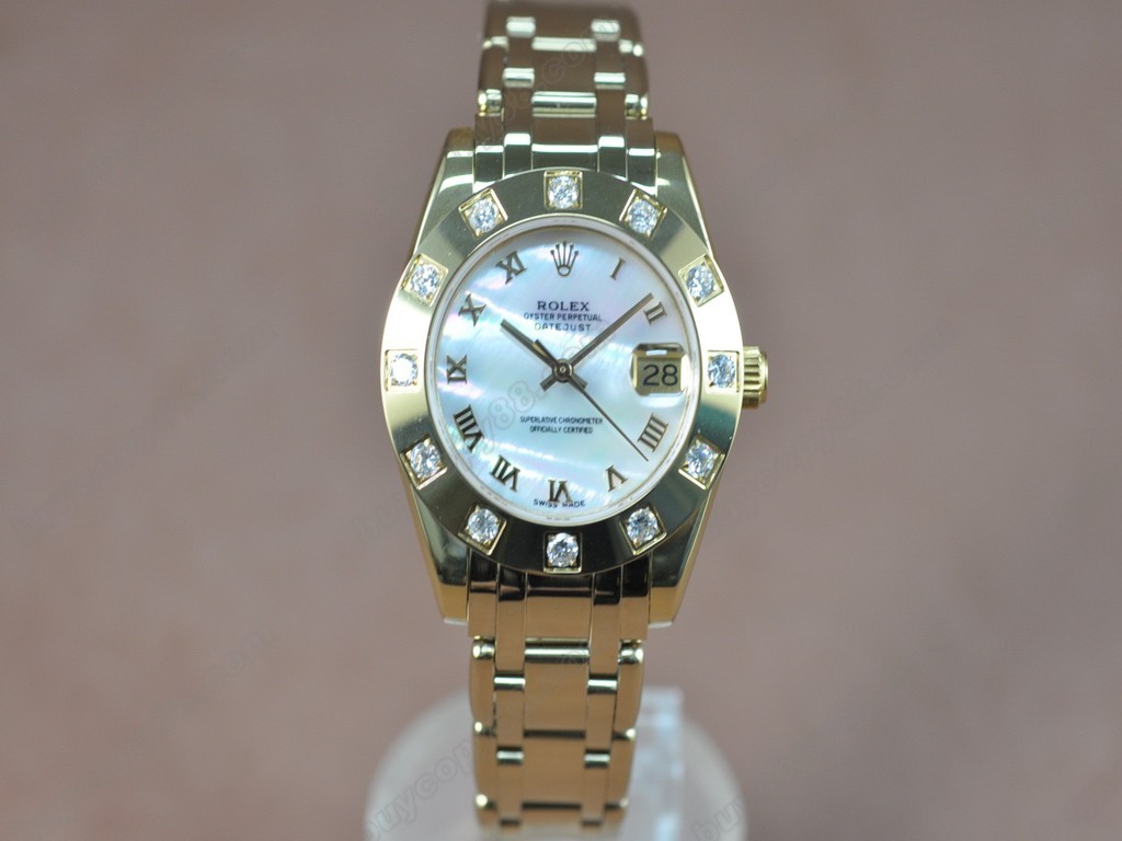 勞力士【女性用】DateJust Mid 34mm Full YG White Dial A-2836-2 自動機芯搭載0