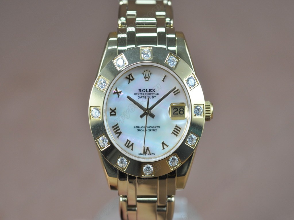 勞力士【女性用】DateJust Mid 34mm Full YG White Dial A-2836-2 自動機芯搭載1