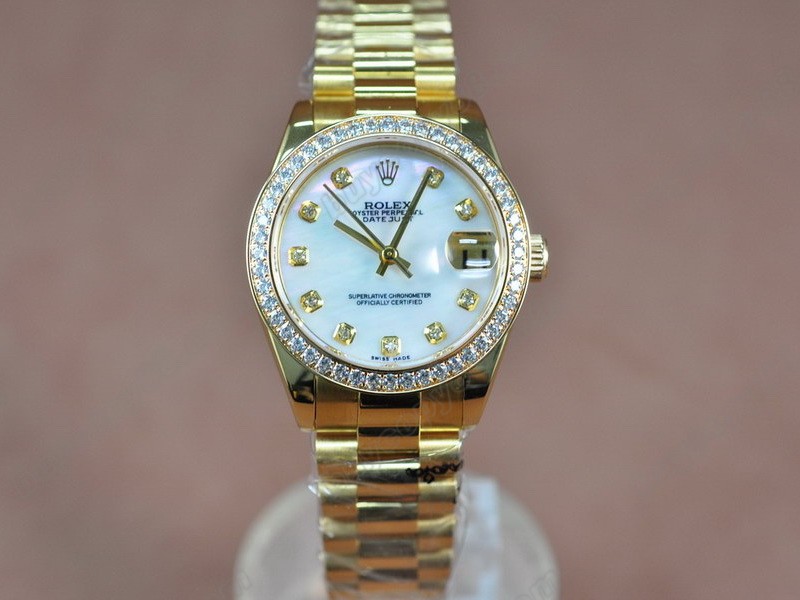 勞力士【男性用】 DateJust 36mm Full YG Diamonds White Dial A-2836-2 自動機芯搭載7