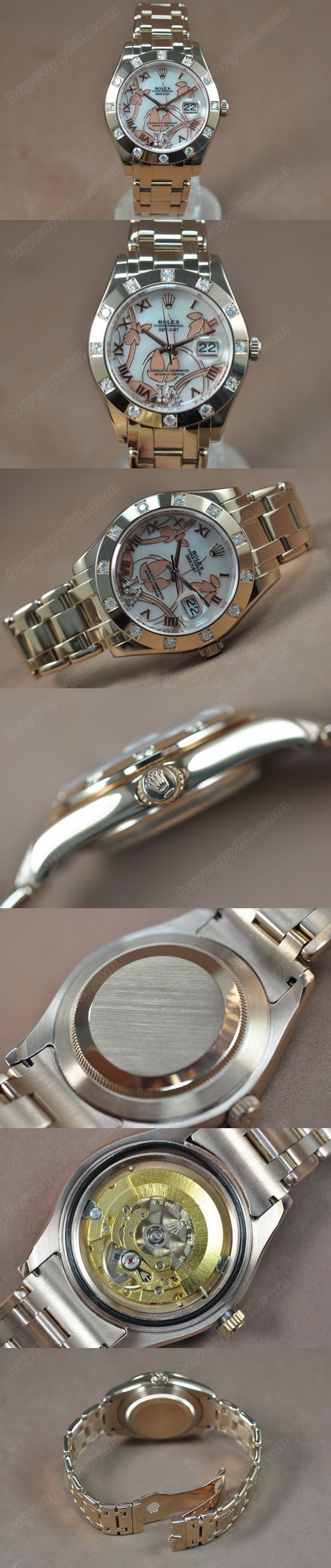 勞力士 Watches DateJust 2011 Flora 玫瑰金 12-Diam Pearl 白 A-2836-2 自動機芯 搭 載0