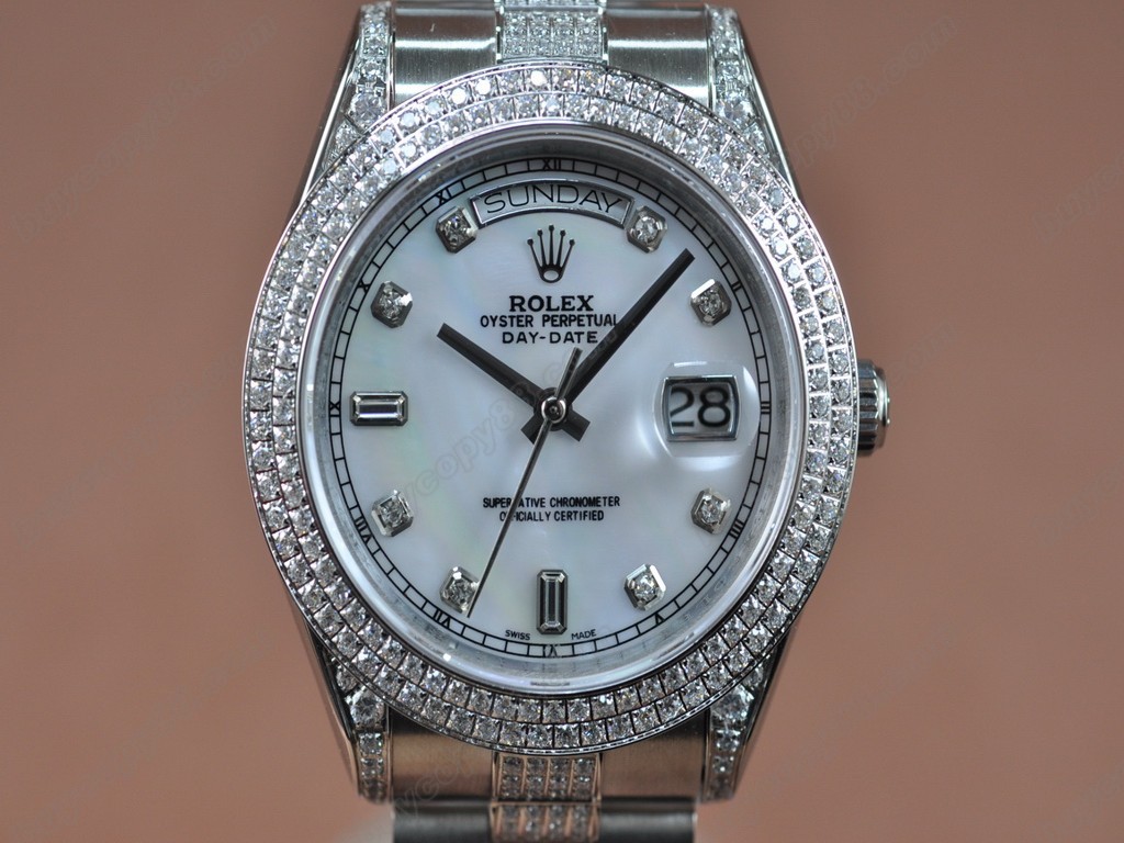 勞力士【男性用】DateDay 41mm SS/SS Diam Bez White Dial A-2836-2自動機芯搭載0