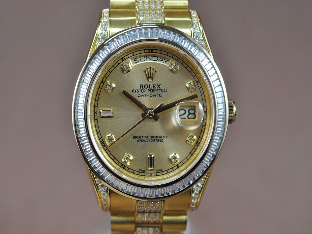 勞力士【男性用】 DateDay 41mm Full YG Diamond White Dial A-2836-2 自動機芯搭載1