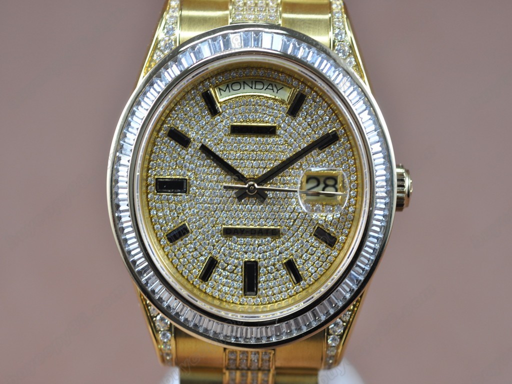 勞力士【男性用】 DateDay 41mm Full RG Diamonds White Dial A-2836-2 自動機芯搭載7