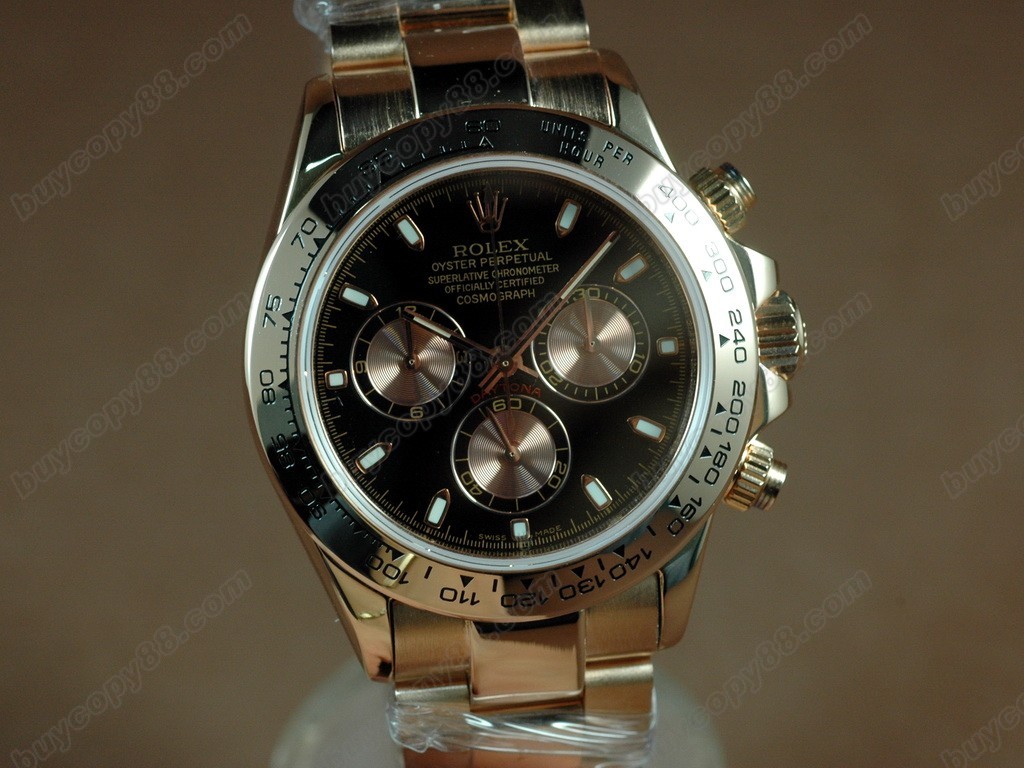 勞力士【男性用】 Daytona Full RG Black Dial Asia7750自動機芯搭載3