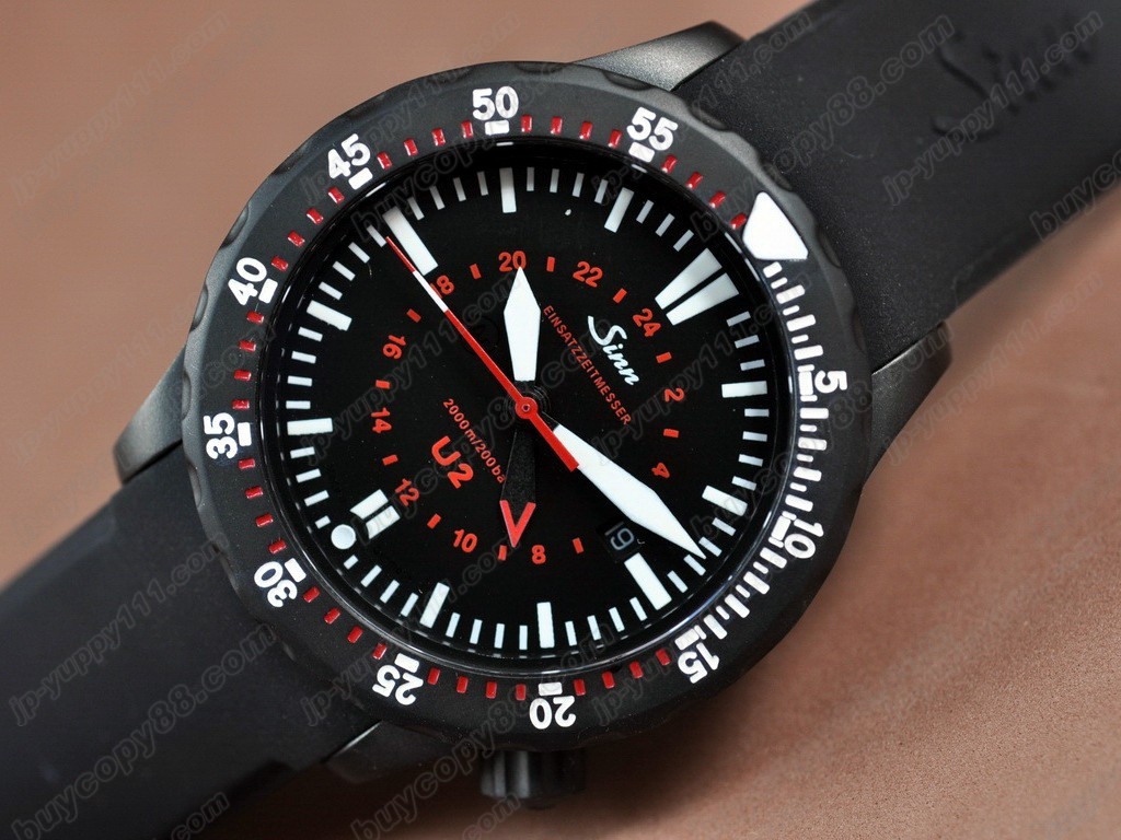 Sinn德製軍錶【男性用】 U2 GMT PVD/RU Black Swiss Eta 2836自動機芯搭載6