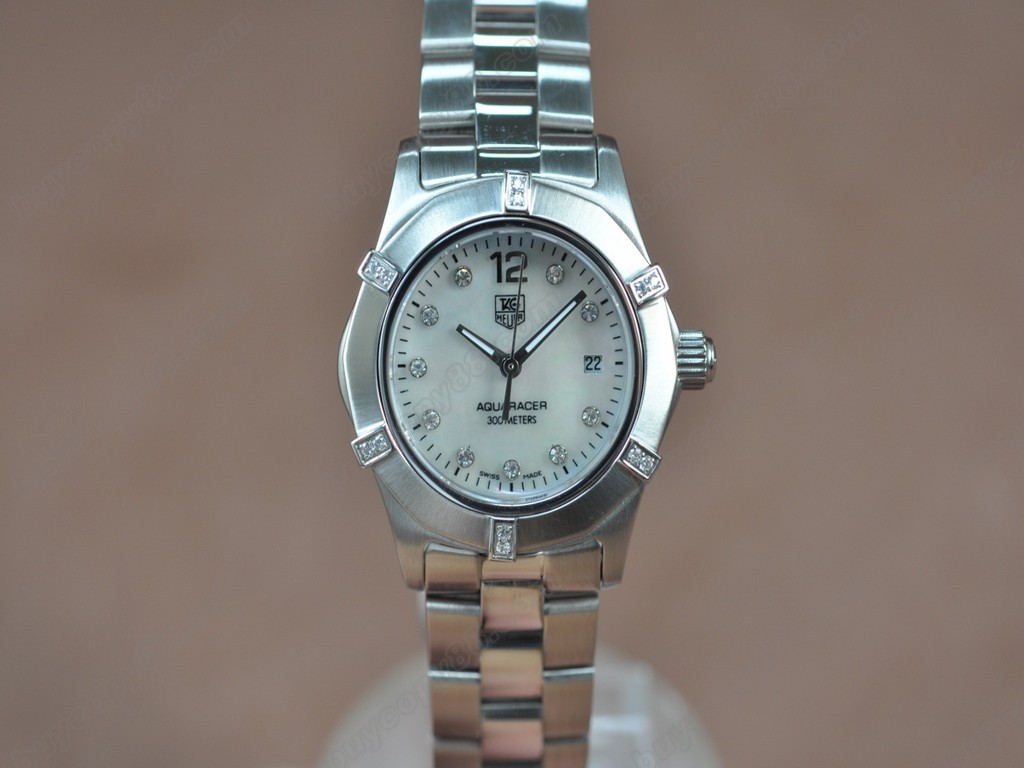 豪雅【女性用】Aquaracer Ladies SS/SS/Diam Pearl white Swiss Eta 石英機芯搭載2