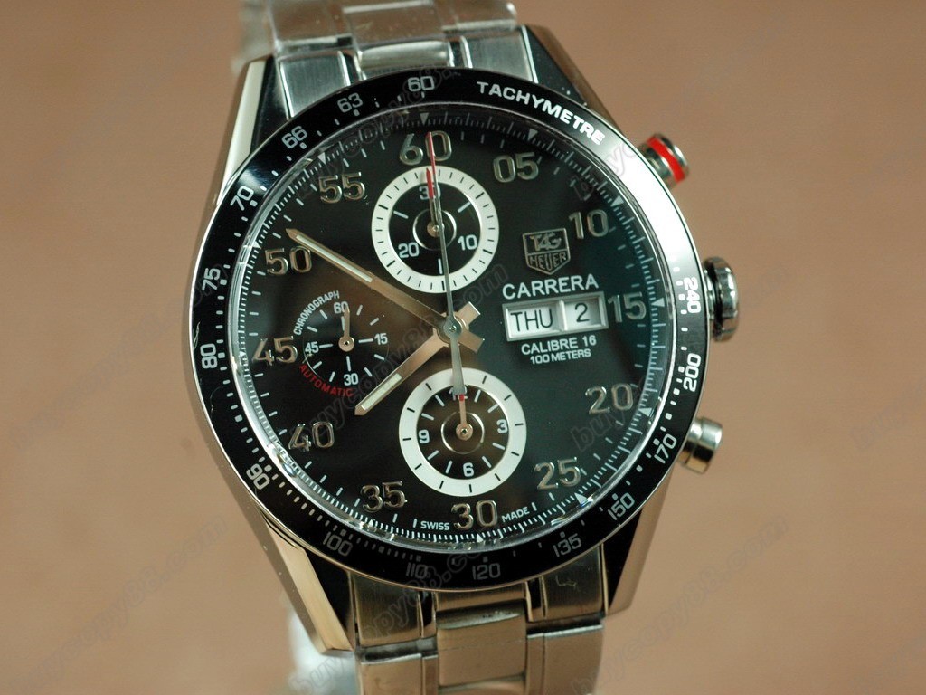 豪雅【男性用】Carrera 41mm 2008  Chrono SS Black A-7750 自動機芯搭載．振頻每小時 28,800 次6