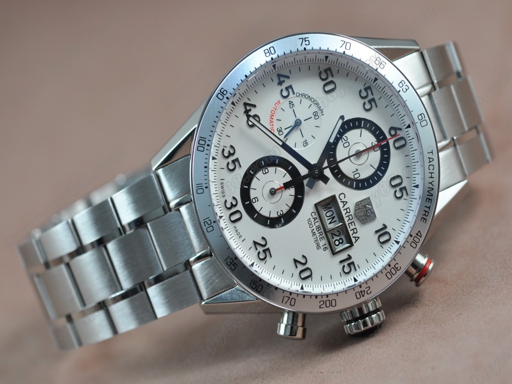 豪雅【男性用】 Carrera 43mm Chrono SS/SS Wht A-7750自動機芯搭載4